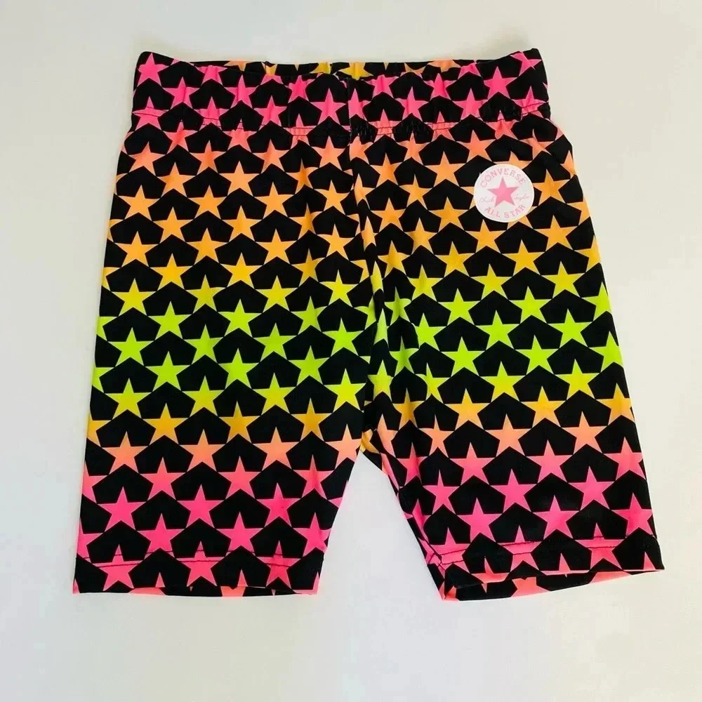 Converse Girls Neon Star Print High-Rise Bike Shorts Girls Size Large